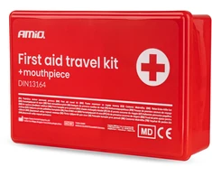 Apteczka samochodowa dėžutėje plastikowym din13164 su ustnikiem amio-05012