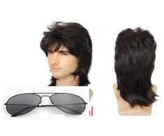 ATL BQ3J Peruka vyriška juoda disco retro + okulary