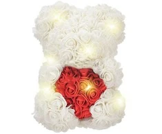ATL Meškiukas iš rožių su širdimi ir LED apšvietimu, 23 cm