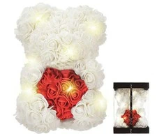 ATL Meškiukas iš rožių su širdimi ir LED apšvietimu, 23 cm