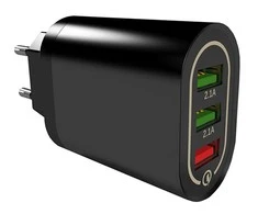 USB tinklo įkroviklis PLP37D, 18W, Quick Charge 3.0, 3 USB, juodas