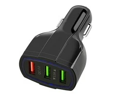 Automobilinis USB įkroviklis PLS34F su 3xUSB QC 3.0, juodas