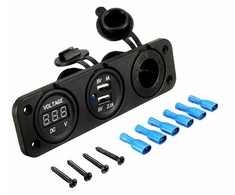 Pls37 Automobilio 12V cigarečių degiklio lizdas 2XUSB 5V 2A voltmetras