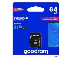 GoodRam Atminties kortelė Micro SDHC class 10 UHS I 64GB + adapteris