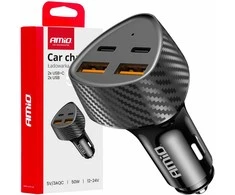 Automobilinis įkroviklis 50W 2xUSB-A + 2xUSB-C AMIO-04284