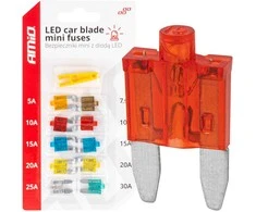 Mini automobilių saugikliai su LED diodais, 10 vnt. amio-04340