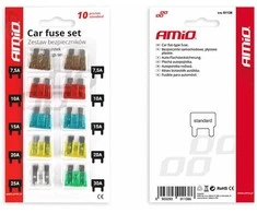 Standartiniai automobilio saugikliai su peiliukais, 10 vnt. rinkinys. amio-01138