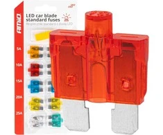 Standartiniai automobilio saugikliai su LED diodu, 10 vnt. amio-04341