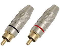 3774# RCA kištukas sidabro-metalo, aukso, juodos/raudonos spalvos