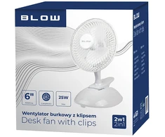 Blow 44-062# Stalo ventiliatorius 6 colių/15 cm su spaustuku, 25 W, 2 viename, baltas