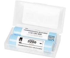 85-599# 18650 ličio jonų akumuliatorius LG 3200mah 10a 3.6v + dėžutė 2 vnt.