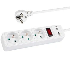 Blow PR-370WSP/USB 3 lizdų maitinimo prailgintuvas + USB su įžeminimu + jungikliu 3x1.5mm 3m baltas