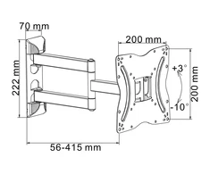 Cabletech Universalus televizoriaus laikiklis 13"-42" reguliuojamas vertikaliai ir horizontaliai