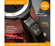 Camry CR 1290 juodas 2,0 l stiklinis virdulys su užpilu ir temperatūros reguliatoriumi.