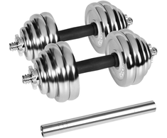 REBEL ACTIVE chromuoti reguliuojamo svorio hanteliai dėkle, 30 kg, su štanga