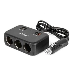 Trijų lizdų prailgintojas su įkrovikliu 1x USB-A + 1x USB-C QC 4.0 12/24V 120W 80 cm AMIO-04365