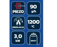 Dedra Palnik Dujinis degiklis su pjezoelektriniu uždegimu, lanksčiu antgaliu, 3 kW