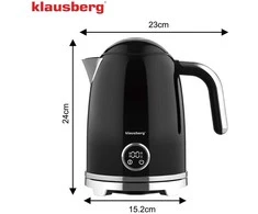 Klausberg Virdulys, Elektrinis virdulys su retro termometru, LED skydeliu, juodas, 1,7 l