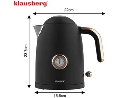 Klausberg Virdulys, Elektrinis virdulys su termometru, juodas, retro stiliaus, 304 plieno, 1,7 l