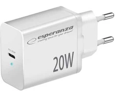 EZC104W Esperanza 20W USB-C PD sieninis įkroviklis, baltas