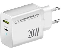 Esperanza EZC105W mains charger 20W Baltas