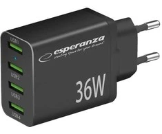 Maitinimo Įkroviklis - Esperanza EZC107K 36W Greitas Įkrovimas 3.0 Juodas