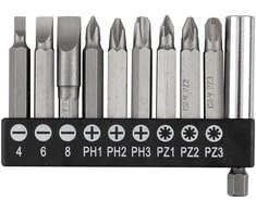 Zestaw Rinkinys Antgalių rinkinys SL4/6/8, PH1/2/3, PZ1/2/3 x 50 mm, su magnetiniu laikikliu 60 mm, 10 vnt.