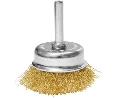 Szczotka 50 mm vielinis šepetys puodelio formos, gofruota viela, padengtas žalvariu, su 6 mm kotu