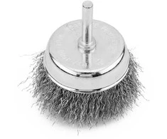Szczotka 70 mm vielinis taurės formos šepetys, gofruota plieninė viela, su 6 mm kotu