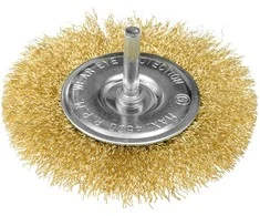 Szczotka 100 mm vielinis diskinis šepetys, gofruota viela, padengtas žalvariu, su 6 mm kotu