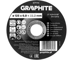 Graphite Šlifavimo diskas, aliuminio oksidas metalui 125 x 6,0 x 22,2 mm, 27 A24-R-BF, išgaubtas