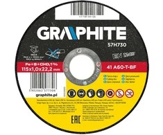 Metalo pjovimo diskas GRAPHITE INOX 115 x 1,0 x 22 mm 41 A60