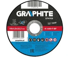 Metalo pjovimo diskas GRAPHITE 115 x 1,0 x 22 mm, 41 A60-T-BF