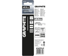 HSS metalinis grąžtas, prailgintas GRAPHITE 54T997 8 mm