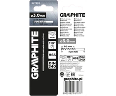 Grąžtas metalui GRAPHITE 54T993 Prailgintas 3 mm DIN 340