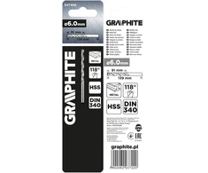 Hss metalinis grąžtas GRAPHITE 54T996 DIN 340 prailgintas 6 mm