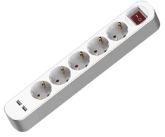 Hand Home Przedłużacz su pięciokrotnym gniazdem su wyłącznikiem; schuko i usb; 5x2p+su; 16a; 1,5m; balta