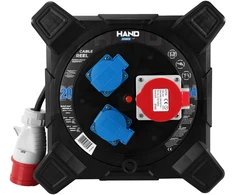Hand Power Przedłużacz bębnowy kwadratowy linija hand pwr; 4p+su; 2x2p+su; ip44; 16a;400v; h07rn-f; 5×2,5; 20m; juoda