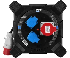 Hand Power Przedłużacz bębnowy kwadratowy linija hand pwr; 4p+su; 2x2p+su; ip44; 16a;400v; h07rn-f; 5×2,5; 15m;schuko; juoda