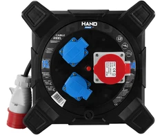 Hand Power Przedłużacz bębnowy kwadratowy linija hand pwr; 4p+su; 2x2p+su; ip44; 16a;400v; h07rn-f; 5×2,5; 15m; juoda