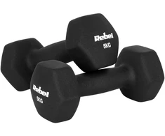 Hantelki HEX 2x5kg neopreno ketaus hanteliai, REBEL ACTIVE