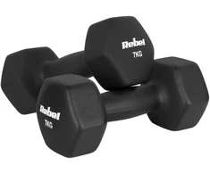 Hantelki HEX 2x7kg neopreno ketaus hanteliai, REBEL ACTIVE