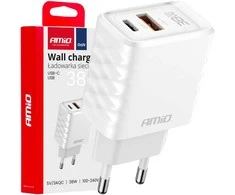 Sieninis įkroviklis Quick Charge GaN 38W USB-A + USB-C AMIO-04287