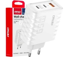 Sieninis įkroviklis 65W Quick Charge USB-A + 2x USB-C AMIO-04289
