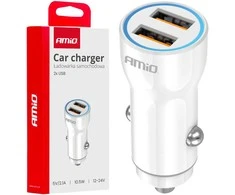 Automobilinis įkroviklis 2xUSB-A 12/24V AMiO-03879