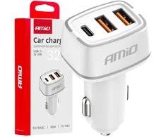 Automobilinis įkroviklis 2x USB-A + USB-C 32W 12/24V AMiO-03890