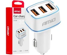 Automobilinis įkroviklis 3x USB-A 30W 12/24V AMiO-03889