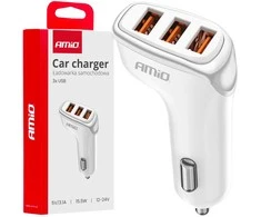 Automobilinis įkroviklis 3x USB-A 3.1A 12/24V AMiO-03885