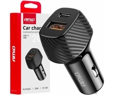 Automobilinis įkroviklis QC+PD 20W USB-A + USB-C AMIO-04282