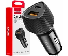 Automobilinis įkroviklis QC+PD 38W USB-A + USB-C AMIO-04283